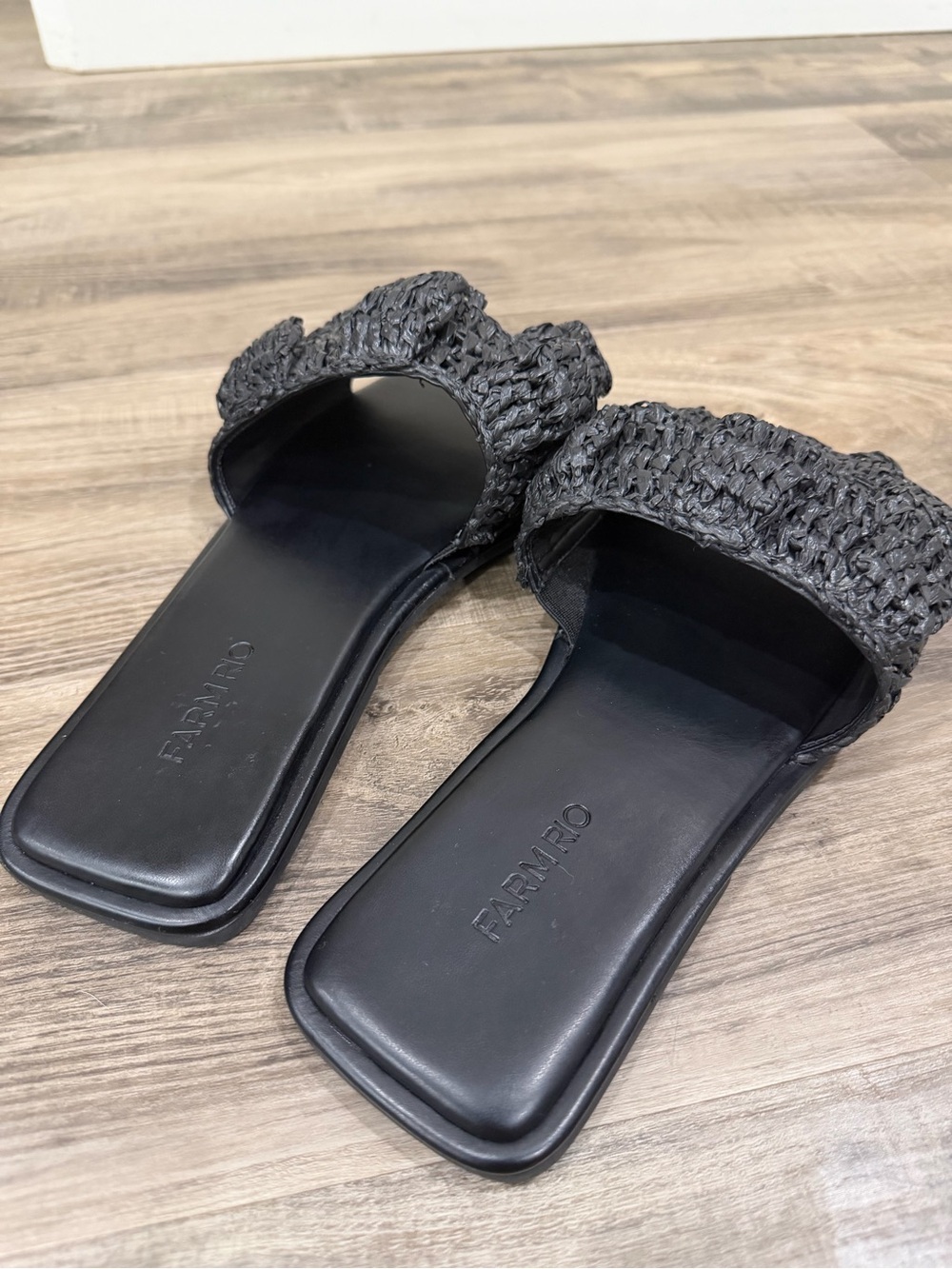 FARM RIO Black Ruffle Raffia Slide Sandals - Picture 3 of 6